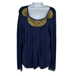 Soft Surroundings Long-Sleeve Gold Sequin Accents & Ribbed Waist Cardigan Size L